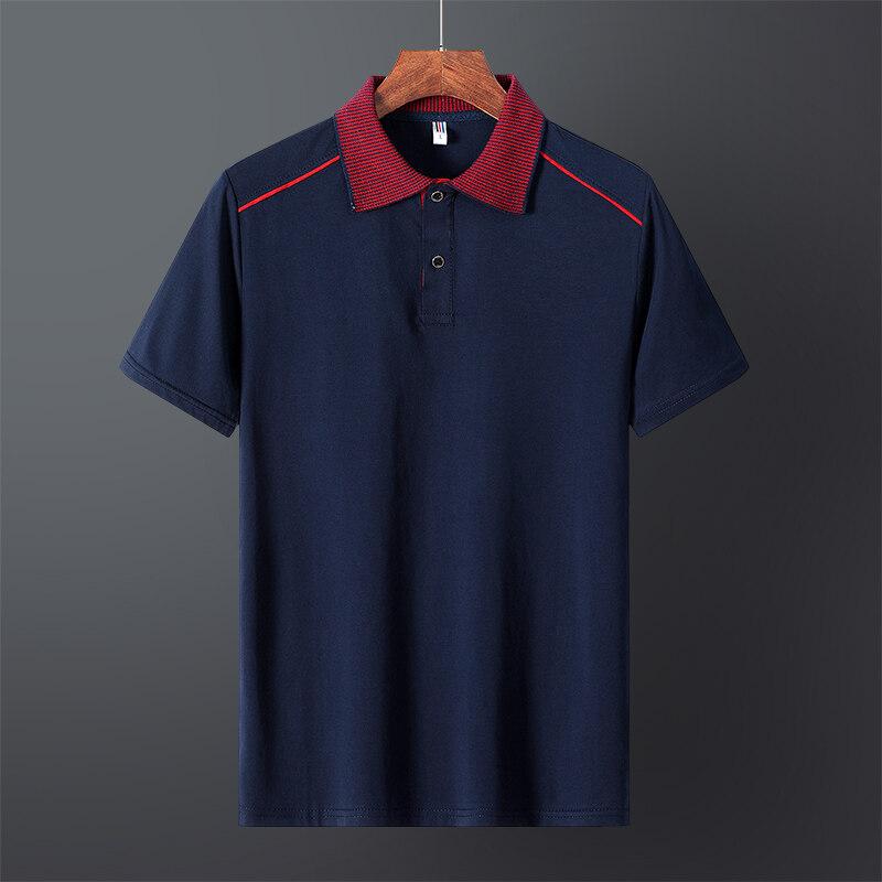 Pánské bavlněné pruhované tričko s krátkým rukávem volného střihu pro volný čas ve velkých velikostech s rozparkem, tenké pánské polo tričko 45 -110kg