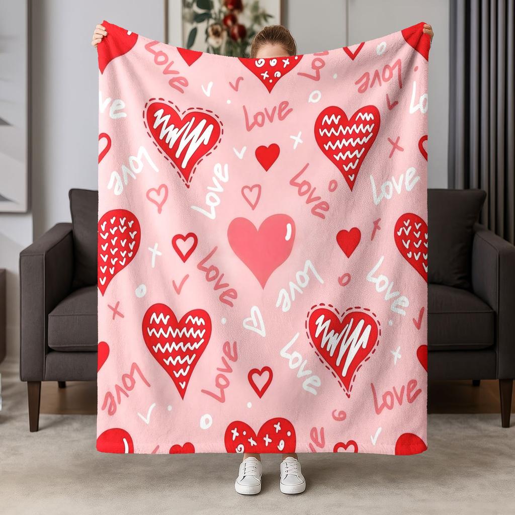 VIKAMA Valentine's Day Flannel Blanket Skin Friendly Soft Pink Love Bedroom Sofa Blanket Couple Gift Home Decoration