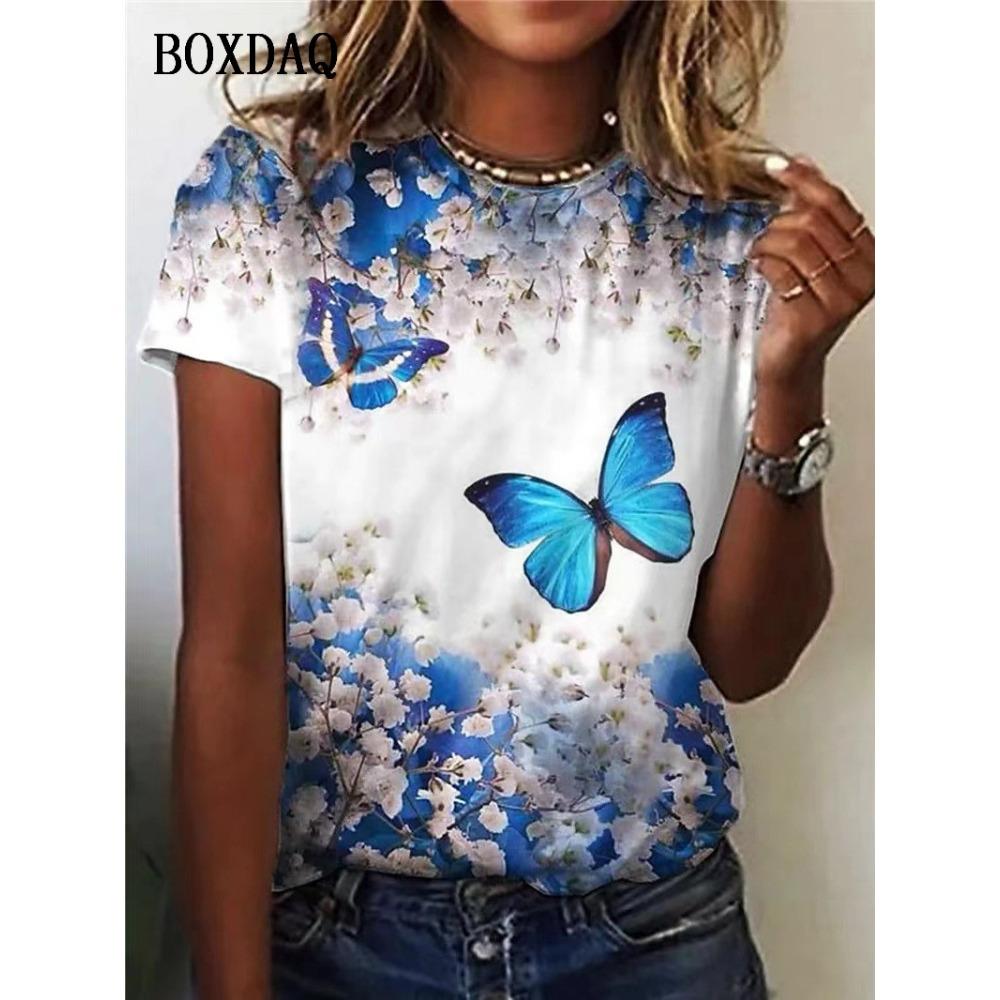 Butterfly Graphic Women Fashion T-Shirts Short Sleeve Summer 3d Print Street Hip Hop Lady Tee Casual Tops