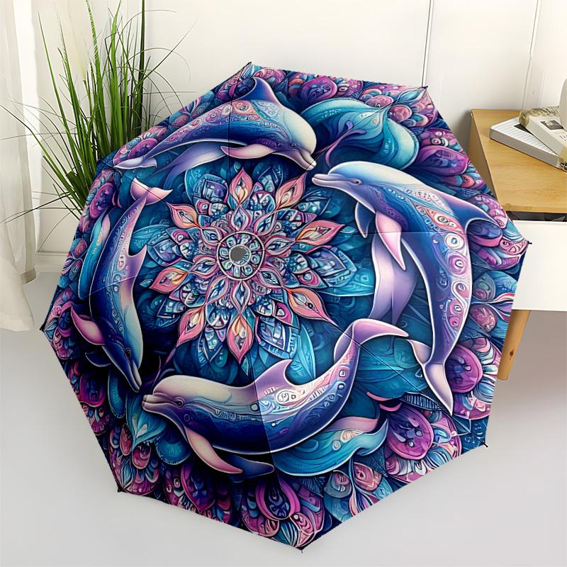 

1pc Dolphin Mandala Art Automatic Folding Umbrella. casual outdoor accessory, for all seasons yy250924055