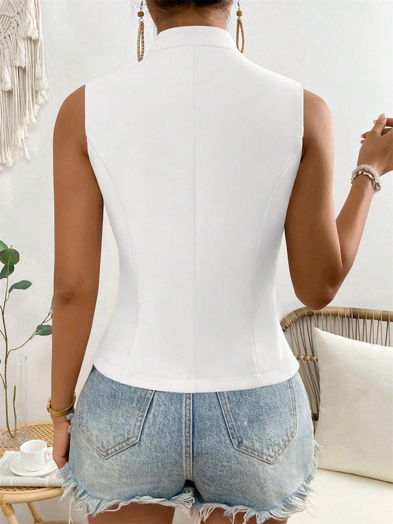 Sleeveless Button Front Vest Blazer Women's Tailored Waistcoat Office Workwear Casual Layering Top