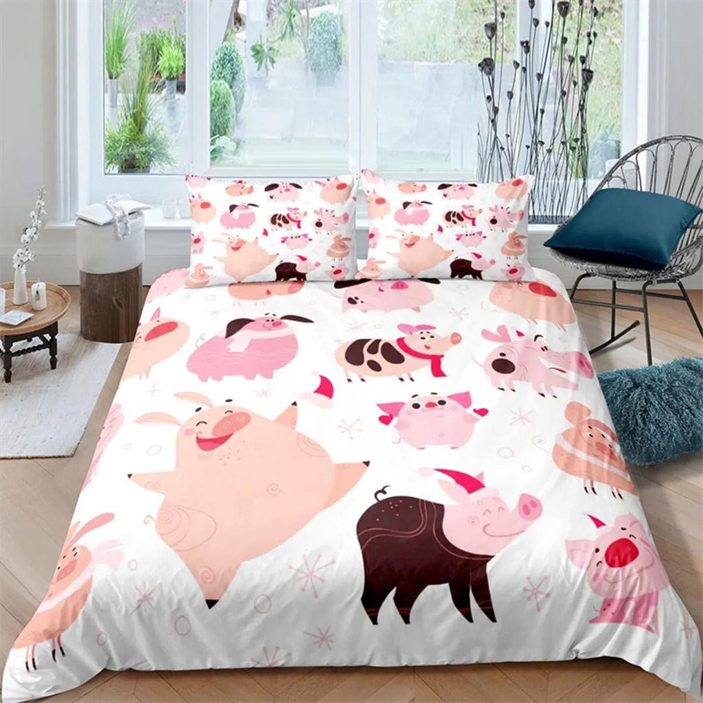 Comforter Cartoon Cute Pink Pig For Children Boys Girls Microfiber Pigs Floral Cartoon Farm Animals Theme Bedroom Decorations