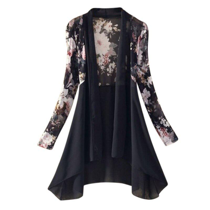 

Women Long Chiffon Blouse Shirts Female Cardigan Sunscreen Shirts Floral Printed Ladies Blouses Jackets One Size