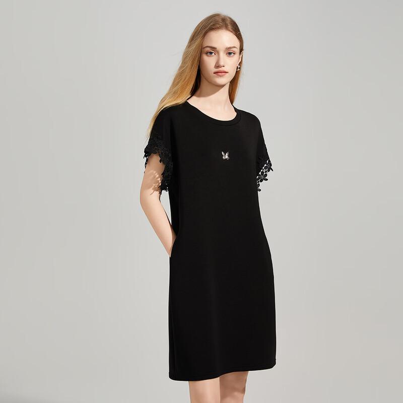 Bowknot Lace Patchwork Short-Sleeve Dress M