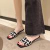 Fashion Summer 2024 New Flat Bottom Slippers for Women Fashion Square Toe Plaid Women Shoes Outdoor Casual Leisure Beach Shoes for Women