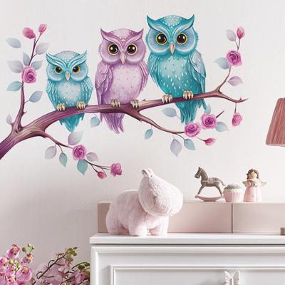 Cartoon Branch Owl Wall Sticker Self-Adhesive for Kids Bedroom Kindergarten Background Wall Decoration