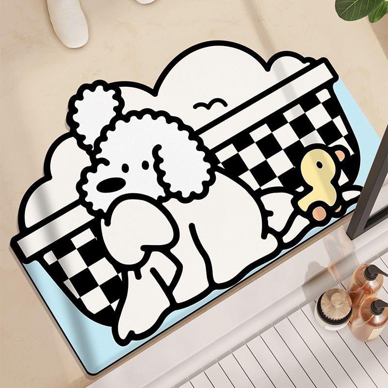 Cute Cartoon Quick-Dry Diatom Mud Bathroom Mat - Non-Slip, Water-Absorbent, Perfect for Toilet & Washroom Floors 40x60cm Diatom Mud
