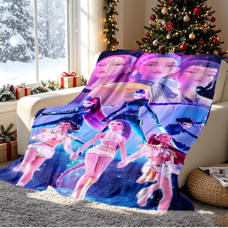 KPop Dämonenjäger Muster Decke für Heimdekoration, Bett, Sofa, Auto Reisen, Camping, Geeignet für Alle Jahreszeiten, Geburtstags-Weihnachtsgeschenk