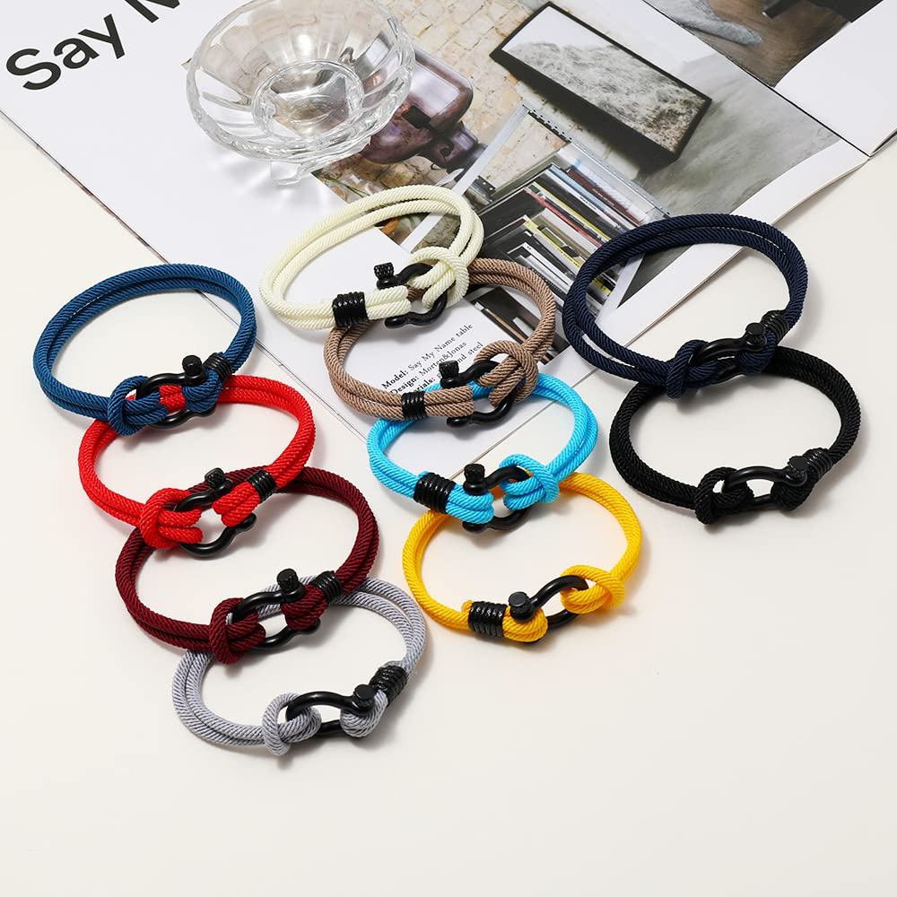 Rockyu Horseshoe String Bracelet - Titanium & Nylon Series, Khaki Color, Unisex, Chain 210mm