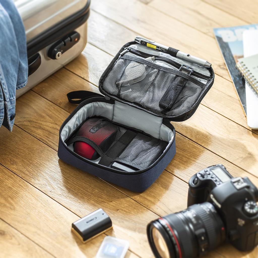 Sanwa Supply Travel Accessory Pouch x D135 x (W195 H55mm, Navy) IN-AD11NV