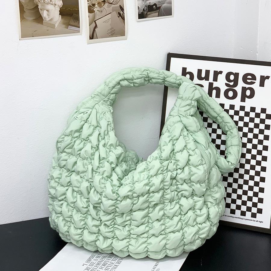 Y2K Style Casual Ruched Oversized Women Shoulder Bags  Quilted Padded Crossbody Bag Large Capacity Nylon Tote Big Shopper Purses