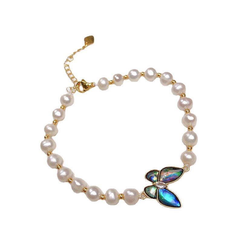 Elegant Freshwater Pearl Bracelet & Abalone Shell Butterfly Earring Set