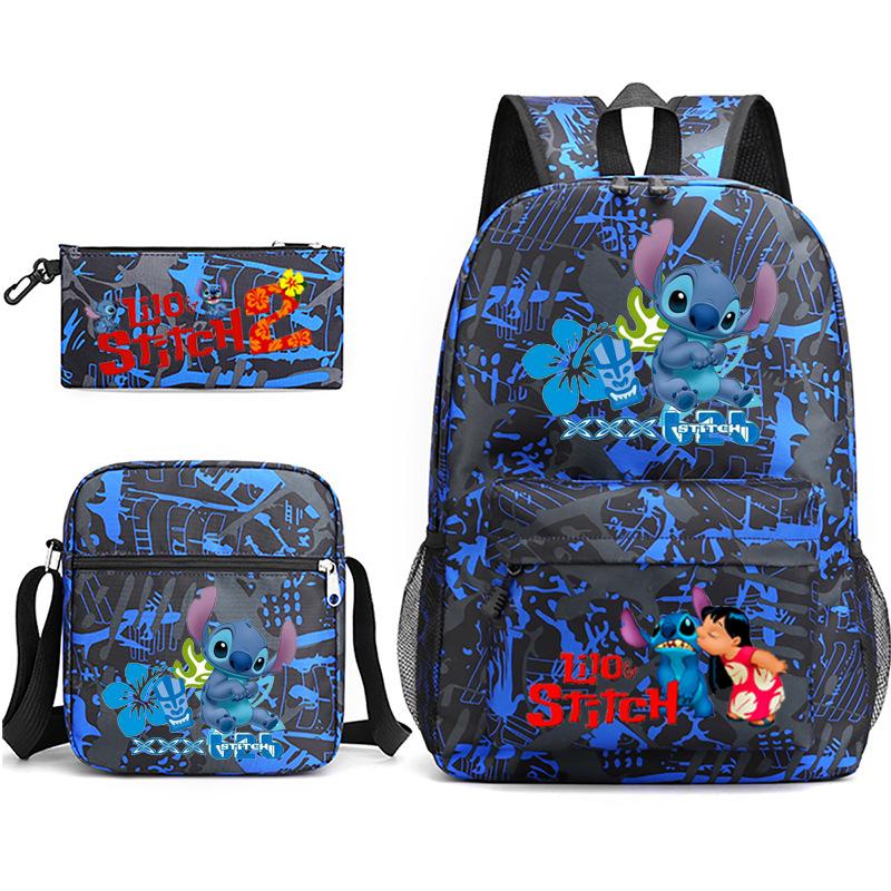 Large Capacity Schoolbag with Shoulder Strap; Student Three-piece Pencil Case Set