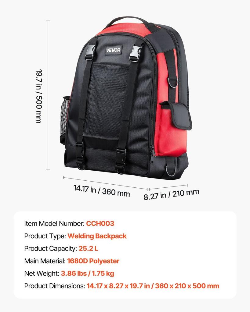 25.2L Welding Backpack 1680D Polyester Welder Backpack for Tool and Helmet