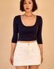 Kulsiseu Cs Slim U-Neck 3/4 Top-069 (Navy)