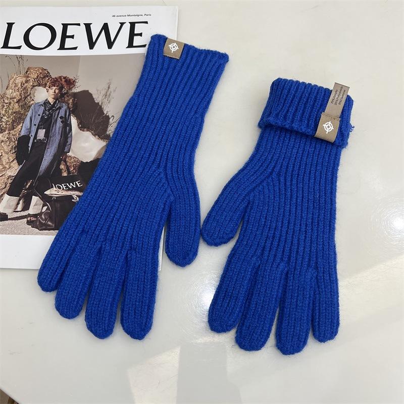 Blogger Knitted Five-finger Long Gloves Autumn and Winter Touch Screen Warm Solid Color Leaking Finger Gloves