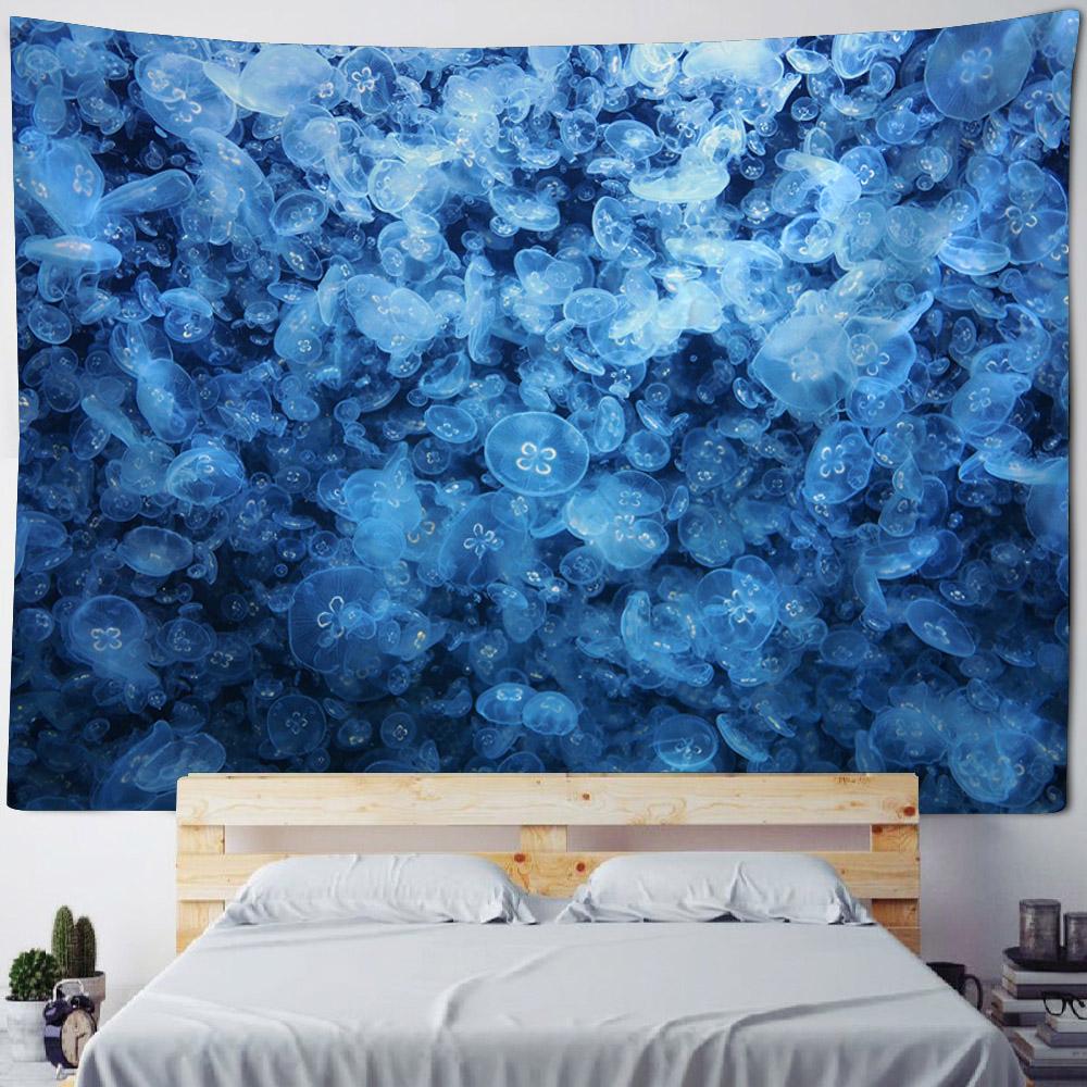 Underwater Jellyfish Wall Tapestry, Dreamy Cartoon Style, Children's Room Background Poster, Home Decoration Mural, Bed Sheets