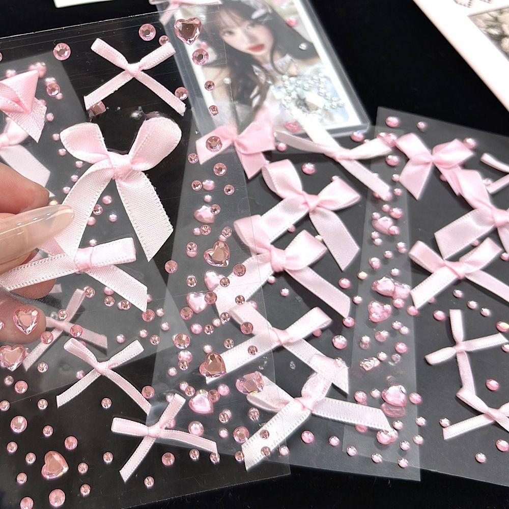 DIY Love Lace Bow Crystal Stickers 3D Rhinestone Stickers  For Photo Card Holder
