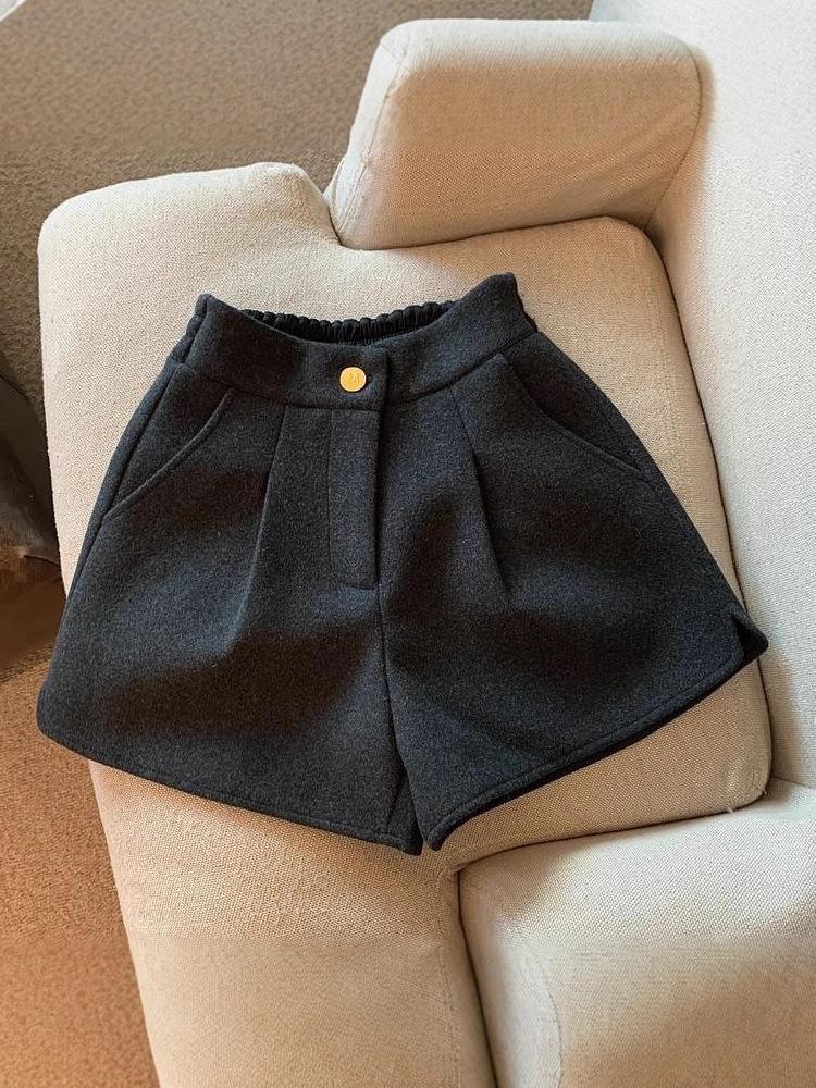 Women's Elastic High Waist Wide Leg Woolen Pants with Slimming Slit, Autumn/Winter Loose Fit.