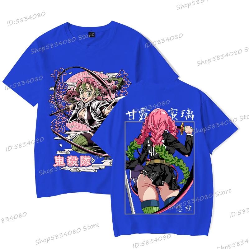 Kimetsu No Yaiba Cartoon T-shirt Aesthetics Vintage Kanroji Mitsuri Fashion Y2K Tops Short Sleeve Japanese Styles Men Women Tee