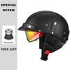 High Quality Brown Leather Half Face Helmet for Motorcycle Electric Scooter DOT ECE Approved Men Women Moto Half Helmet