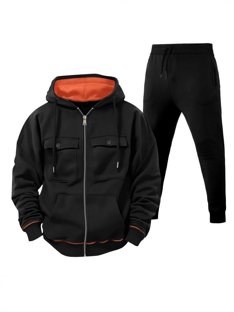 Herren Kapuzenpullover mit Reißverschluss und Doppeltaschen, lässiges Sport-Pullover-Set - Versand am selben Tag möglich