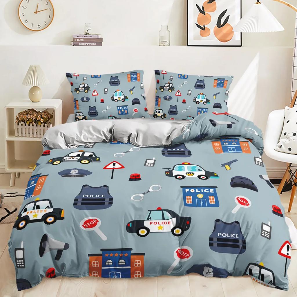 Comforter Microfiber Winter Kid Cartoon Toy Car Engineering Vehiclesbusestaxis Comforter Bedding Sets + S