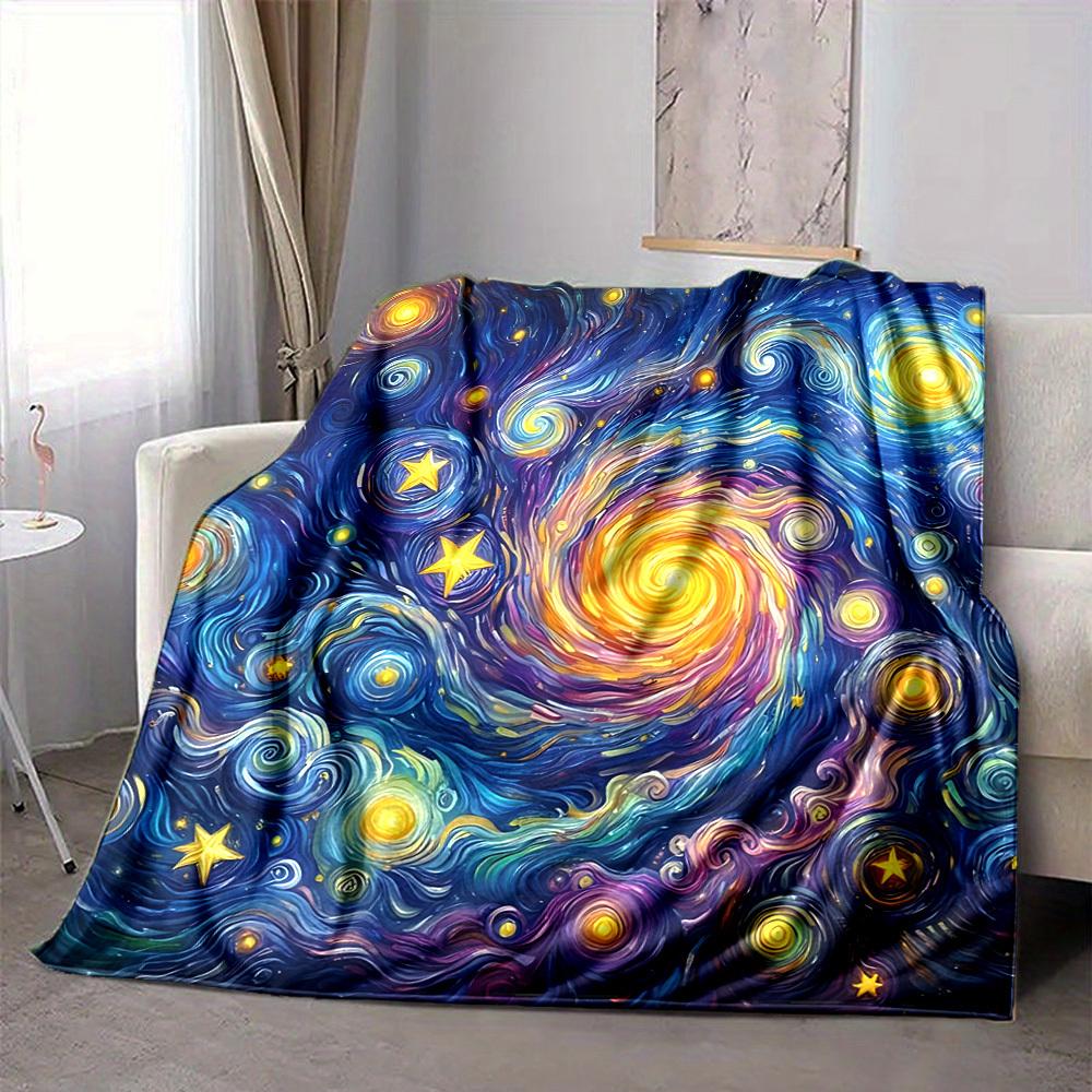 1pc Starry Night Cosmic Swirl Blanket, Lightweight Flannel Throw Blanket For Sofa, Bed, Travel, Camping, Living Room, Office, Couch, Chair, And Bed