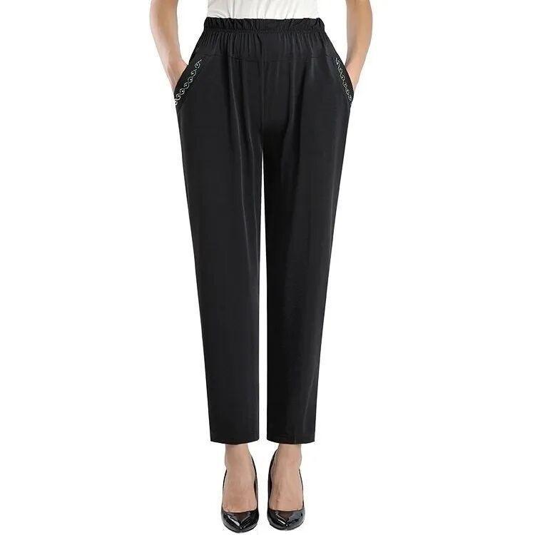 Dámské kalhoty Letní oblečení Matčiny volné ležérní kalhoty Strečové s vysokým pasem Kalhoty s rovnými nohavicemi Elastický pas Tenké kalhoty