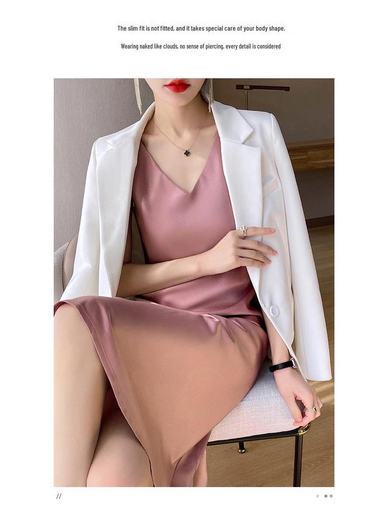 Czarna Satynowa Sukienka Slipowa Bez Rękawów w Linii A – Damska Letnia Długość Nad Kolano