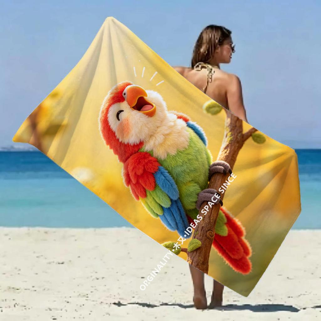 Cartoon Parrot Print Beach Towel Patterned Sunscreen And Windproof Suitable For Swimming Pool Camping Travel