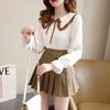 Women's Two-Piece Set: College-Style Doll Collar Shirt and High-Waist Pleated Skirt