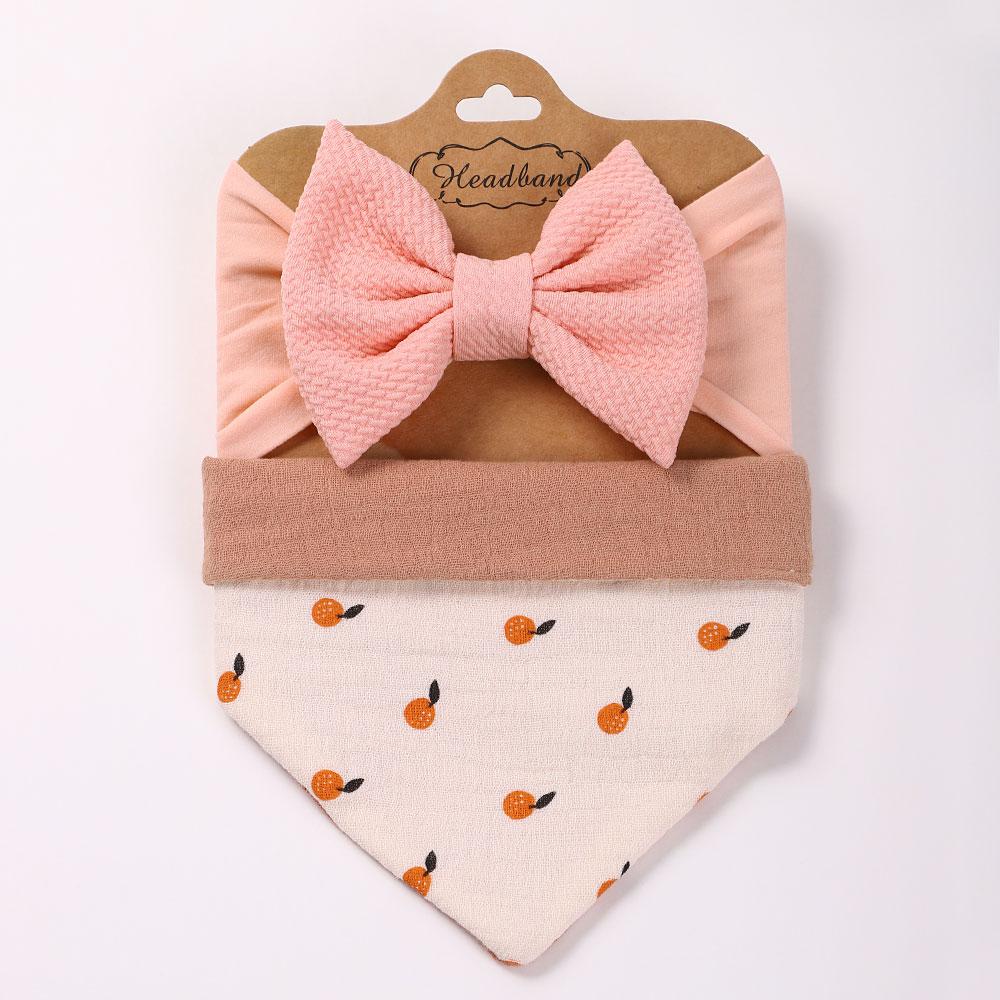 Baby bib hair accessory set gift bow solid color headband polka dot cotton drool towel children's feeding accessories