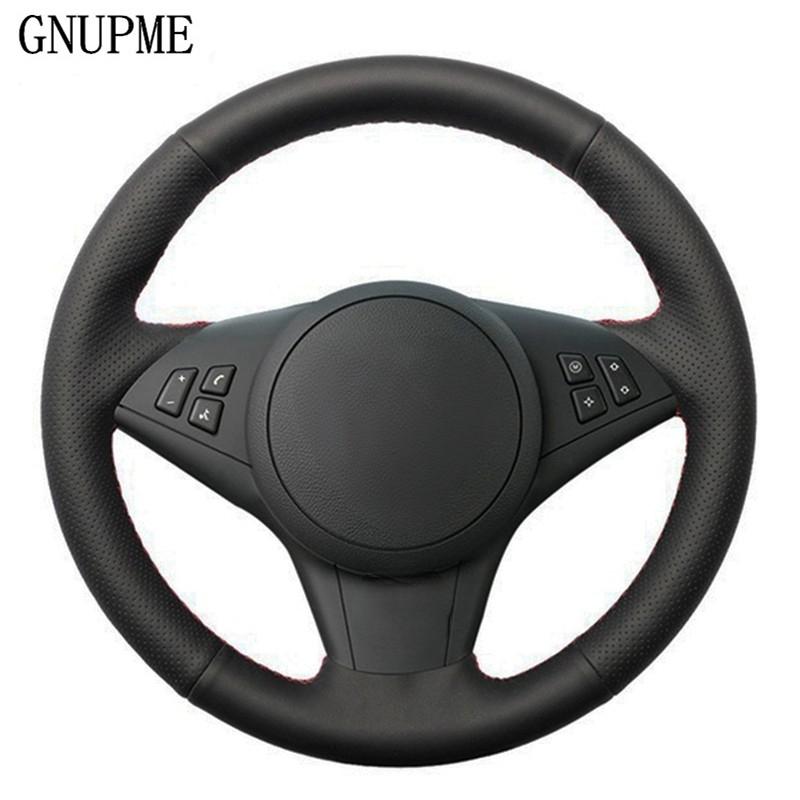 DIY Black Steering Wheel Cover Hand-stitched Artificial Leather Car Steering Wheel Cover for BMW E60 E63 530i E64 635D