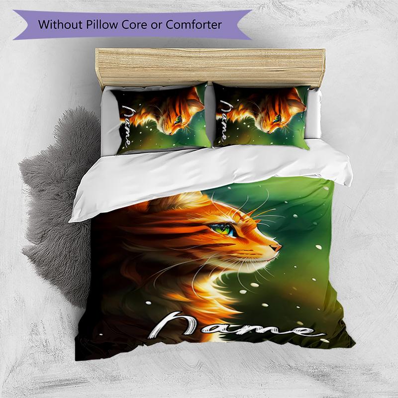 3pcs Custom Name Warriors Cats Bedding Set Duvet Cover Closure Includes 1 Duvet Cover & 2 Pillowcases for All Seasons Bedroom Decor