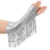 Adult Elbow Length Fingerless Gloves: Sparkling Sequined Tassel Design, Metallic Shiny Stage Opera Cosplay & Party Mittens