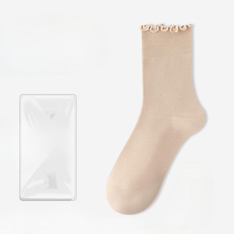 Female Summer Thin Style All-match Pure Color Auricle Lace Breathable Deodorant Boneless Short Tube Cotton Socks