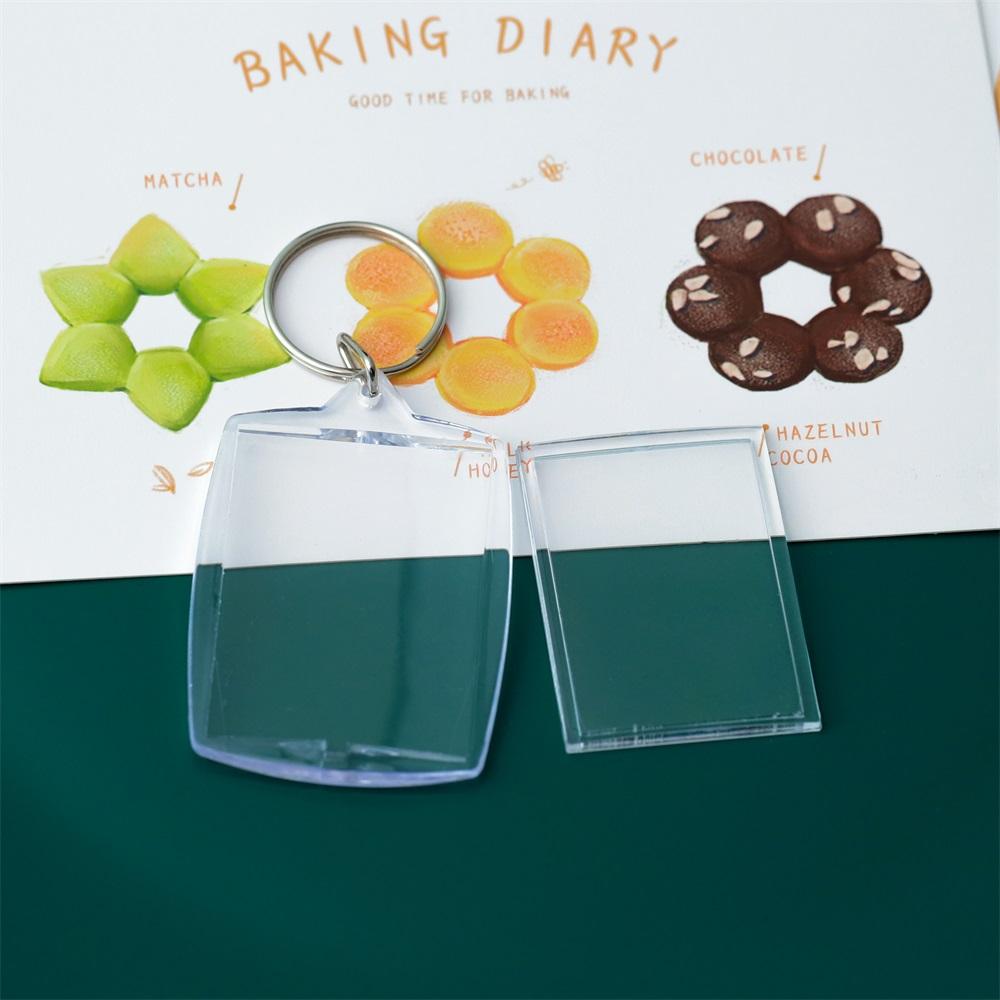2-5Pcs/Pack Transparent Rectangle Blank Acrylic Insert Keychain Photo Picture Frame Keyring Holder DIY Split Ring KeyChain Gift