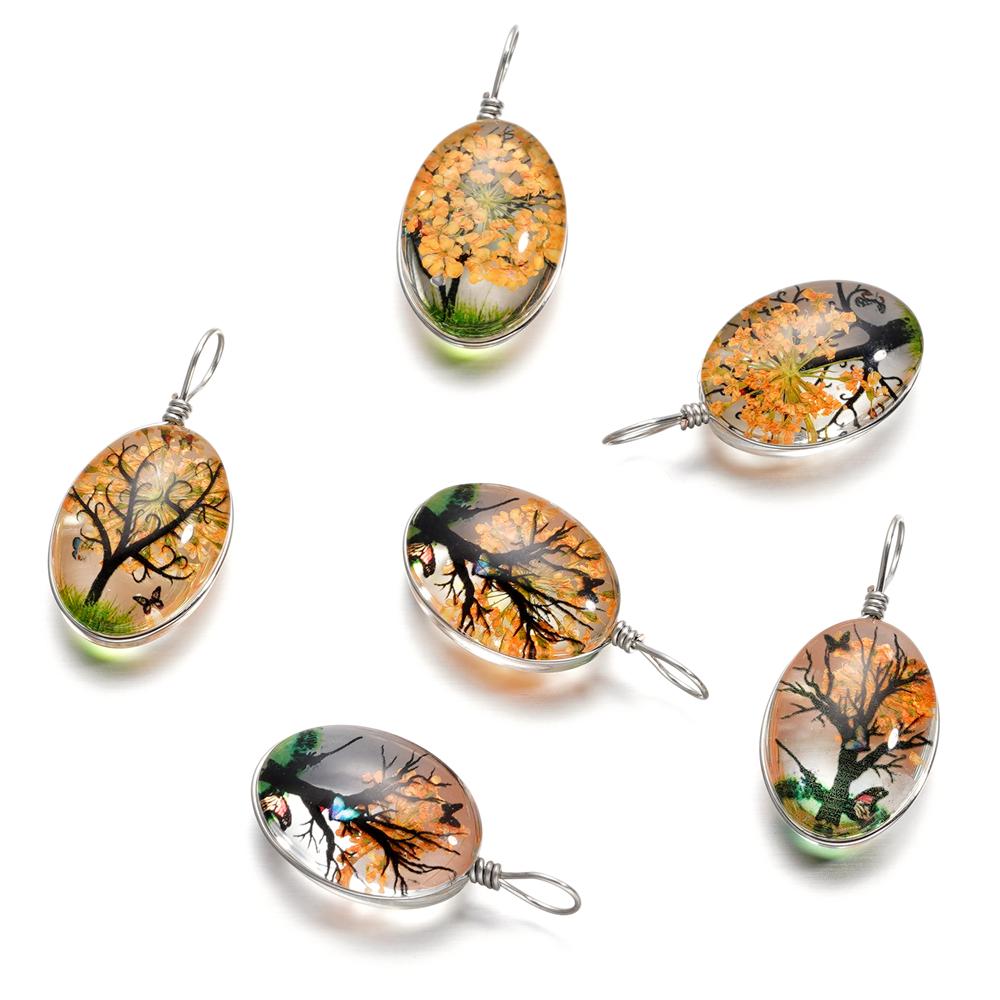 5pcs/lot 13*27mm Hot Sale Crystal Glass Real Dried Flower Oval Pendant for DIY Handmade Jewelry Bracelet Necklace Accessories