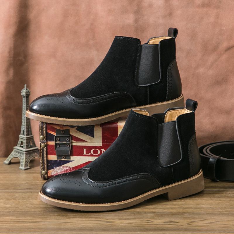 Autumn large size carved pointed Brock leather boots European and American formal casual shoes high top casual leather shoes short boots