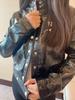 Two-Tone Stand Collar Patent Leather Jacket - Black & Blue