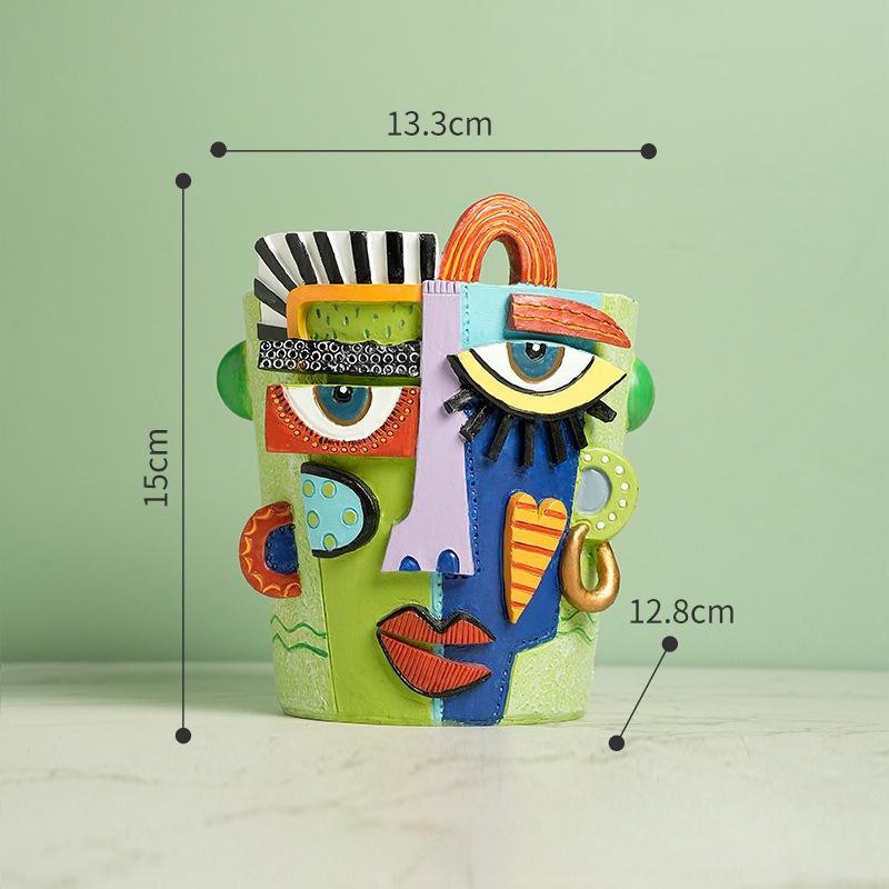 

Resin Abstract Art Painted Flower Pot Colorful Figures Facial Sculpture Human Face Flower Pot Maya Statue Home Garden Decoration зелений