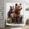 3D Printed Shower Curtain featuring a Mother Bear with her Cubs Waterproof Fabric Bathroom Decoration for Home Decor