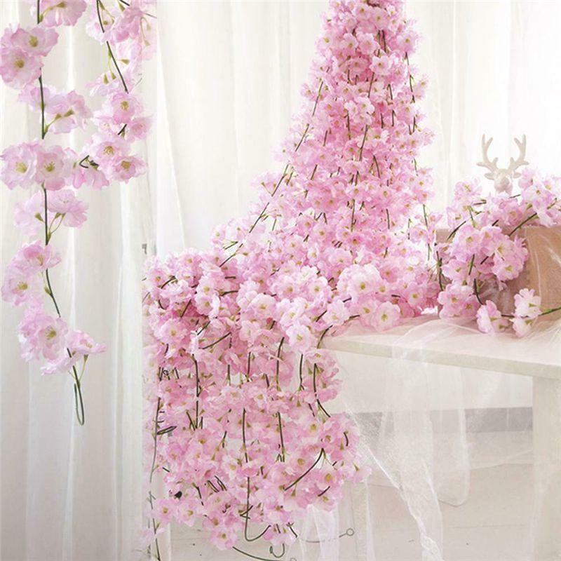 Stunning Pink And White Sakura Fake Flower Garland For Wedding Decorations