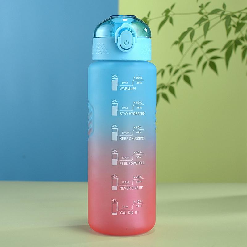 1L Water Bottle Gradient Color Motivational Sports Water Bottle with Time Marker Leak-proof Cup for Office, Gym, Outdoor