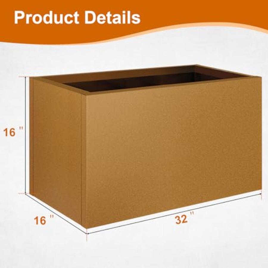 32x16x16 Corten Steel Planter Box Rustic Metal Planter with Drainage Holes Rust Weather Resistant for Patio Garden Indoor Outdo