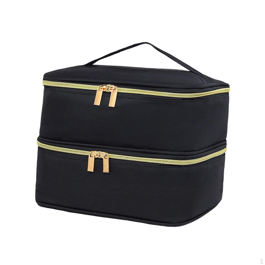 2 Tier Nail Polish Storage Bag with Dividers, Holds 30 Bottles, for Supplies Women