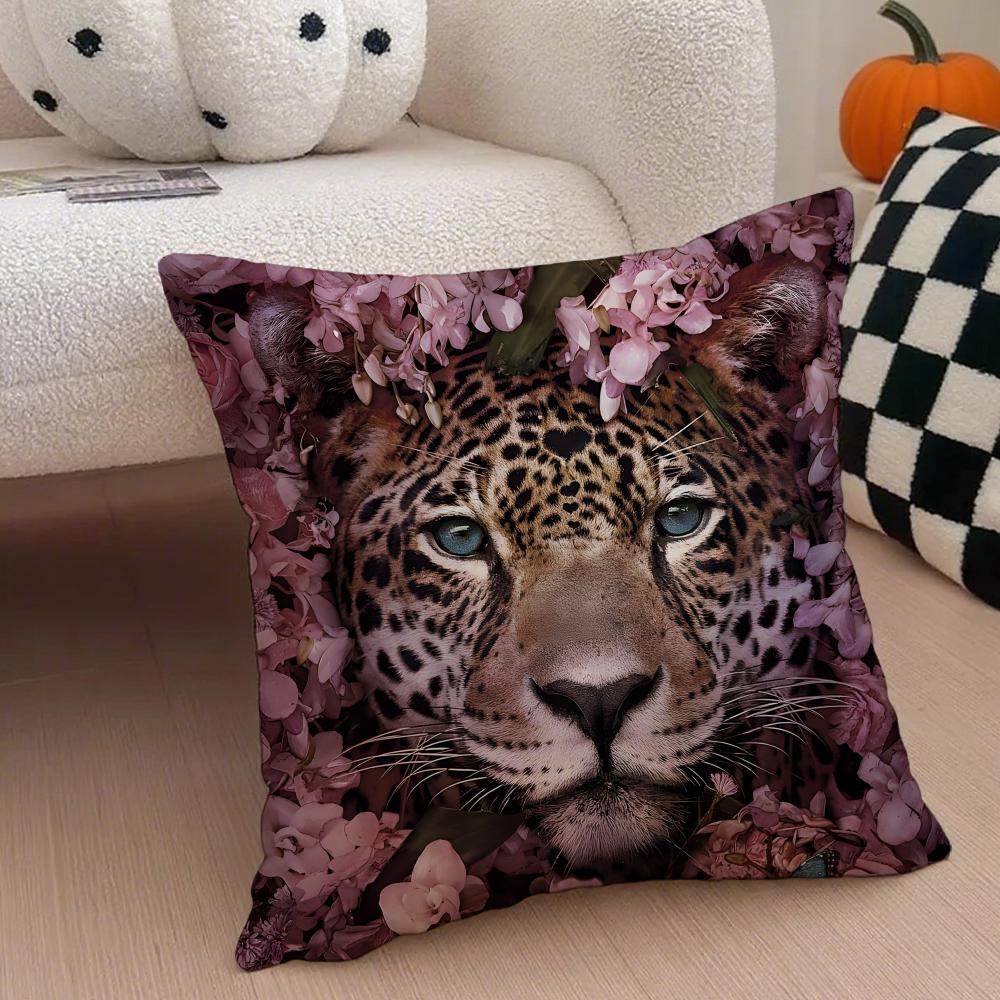 Spotted Majestic Leopards Animals Cushion Cover Throw Pillow Cover Hidden Button Durable Polyester Chair Cushion