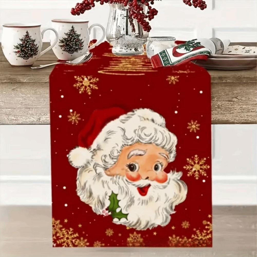 Santa Snowman Christmas Tablecloth Reindeer Poinsettia Table Runner Xmas Table Flag Kitchen