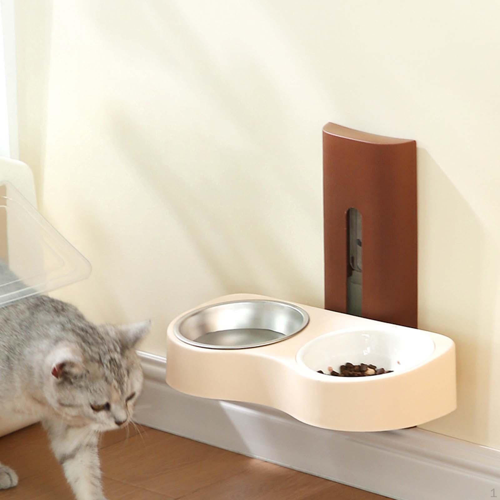 

Двойная миска для кормления кошек, диспенсер для еды, многофункциональный, с приподнятым декором, настенная поилка Brown and Beige